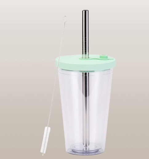 Plastic straw coffee cup