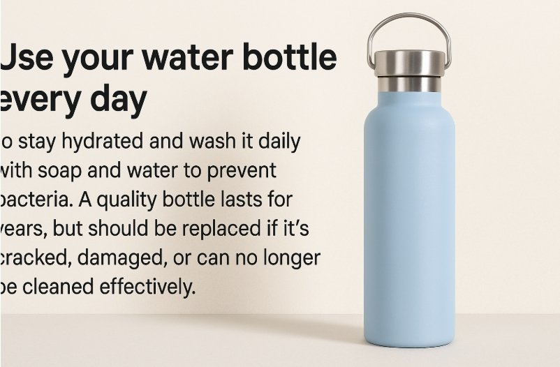A person thoroughly washing a reusable water bottle and its cap in a kitchen sink.