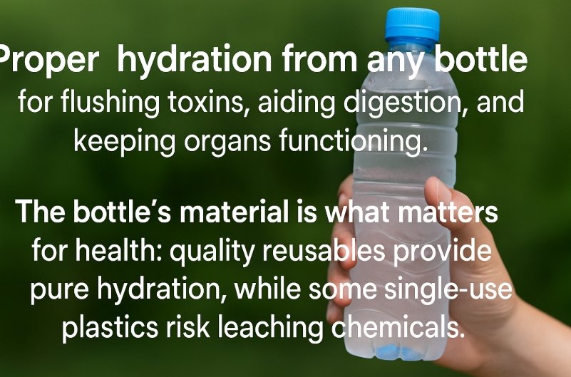 A simple infographic showing water hydrating the body's cells and organs.