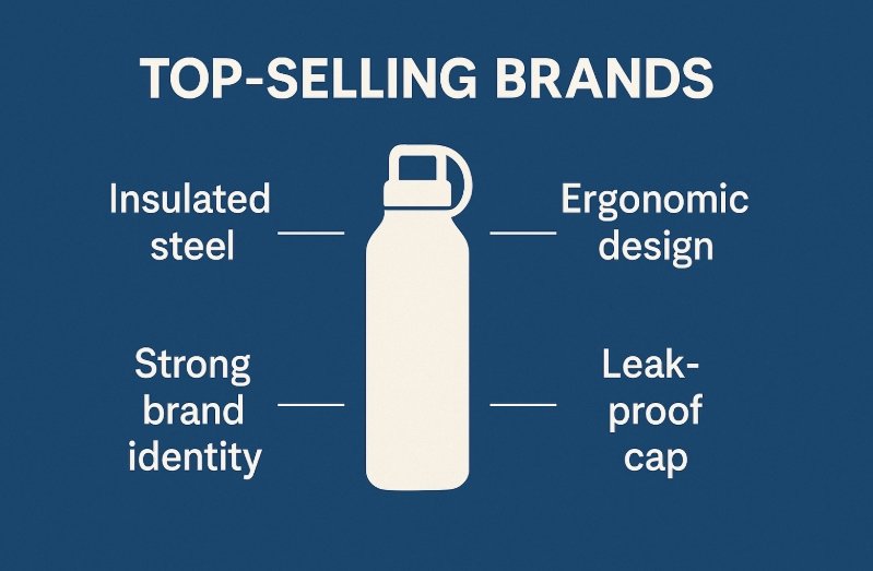 Stylish water bottles being used in various lifestyle settings like hiking and at a desk.