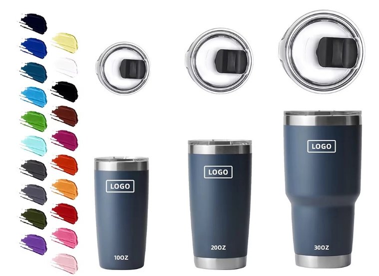 a person comparing two stainless steel bottles in their hands, checking the lid and size