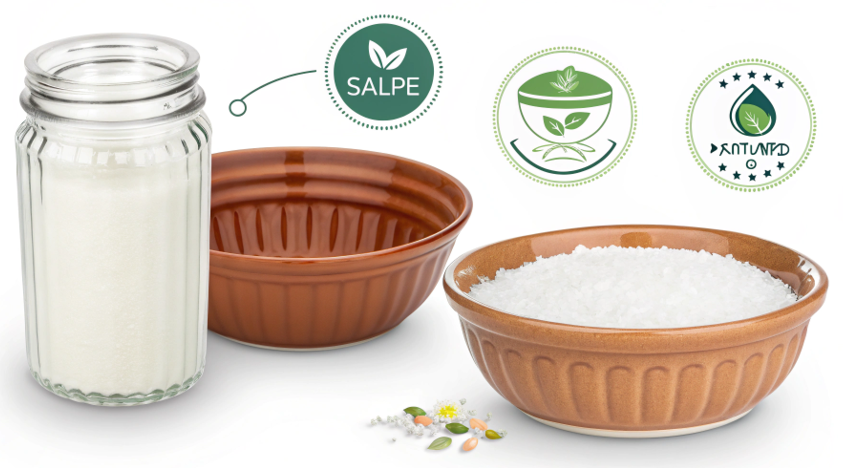 A lab-coated hand points to a "Certified Safe" icon on both a glass and a ceramic mug.