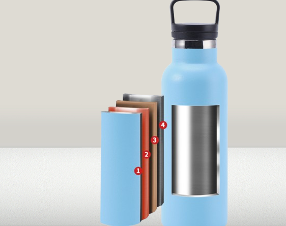 A close-up shot highlighting the key features of a stainless steel cup: the 18/8 marking, the double-wall rim, and a high-quality silicone lid seal.