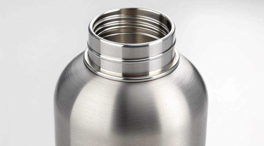a close-up shot showing the clean, metallic interior of a high-quality stainless steel bottle