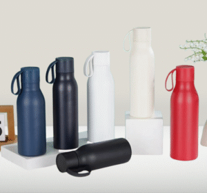 Customized 500ml Rubber Paint Stainless Steel Thermal Flask Insulated Travel Water Bottle with Carrying Rope