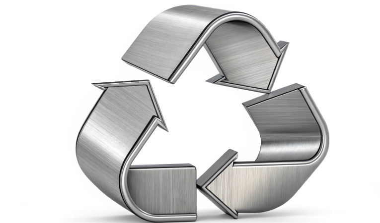 a recycling symbol made of intertwined stainless steel objects