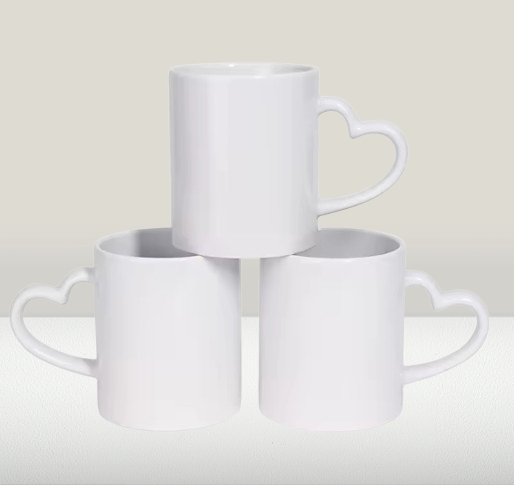 11oz Heart Handle Sublimation Mug | White Ceramic Mug for Custom Printing