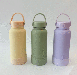 Large Mouth 650ml 1000ml Rubber Coated Stainless Steel Thermos Sport Water Bottle Kettle with Handle Flat Lid & Straw Lid