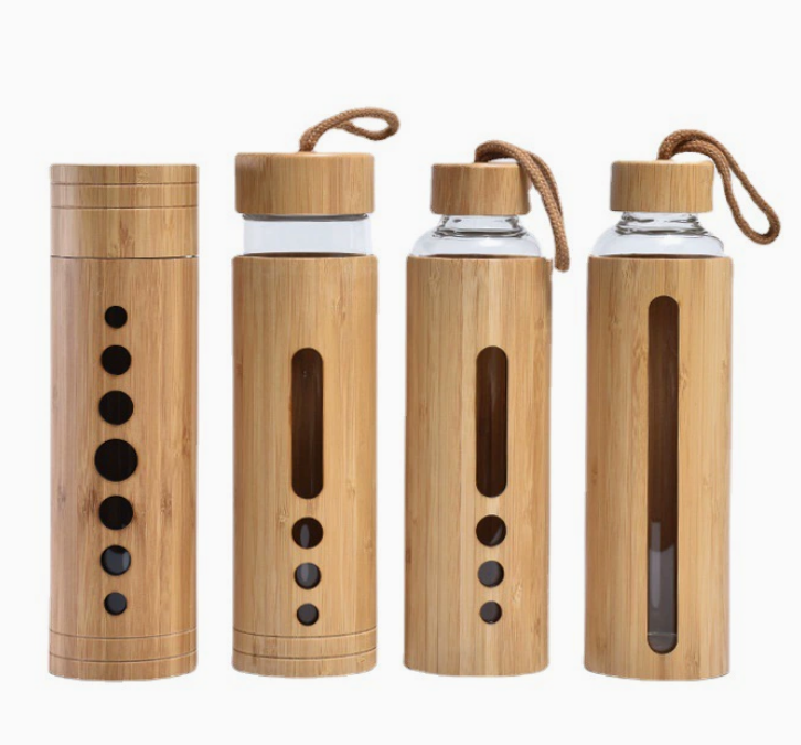 Wholesale Bamboo Shell Glass Cup with Bamboo Lid – Single Layer Water Bottle