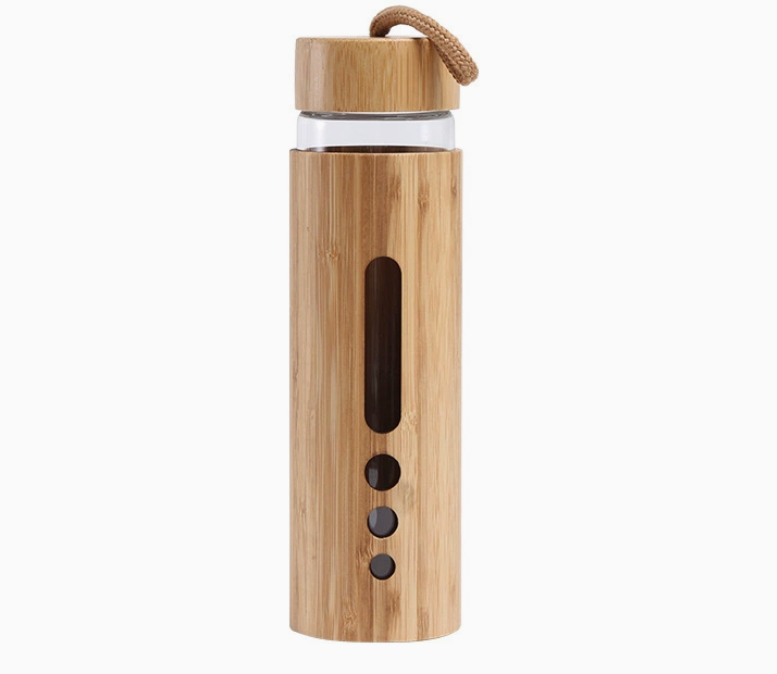 Bamboo Shell Glass Water Bottle with Handle and Lid – Single Layer Glass Cup, Eco-Friendly Gift Drinkware for Wholesale Manufacturer