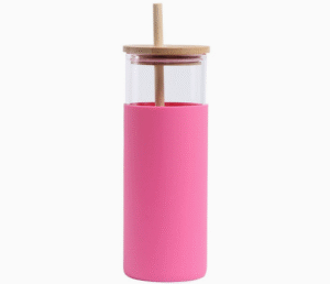 Custom Logo Bamboo Lid Glass Cup | High Borosilicate Glass Tumbler for Juice, Milk Tea & Coffee
