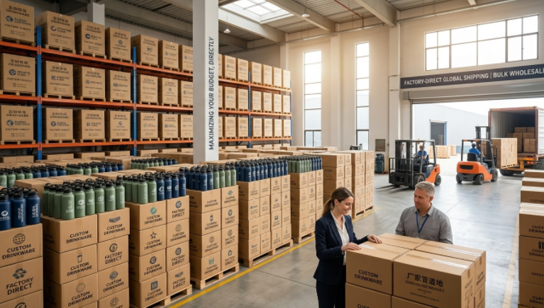 A large warehouse facility with stacks of boxes ready for shipping