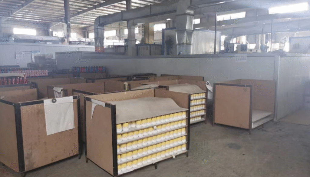 Factory team and warehouse