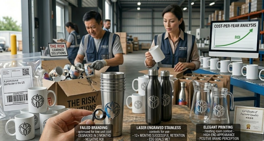 Branded corporate water bottles with company logos